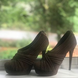 Platform suede pump-booties!